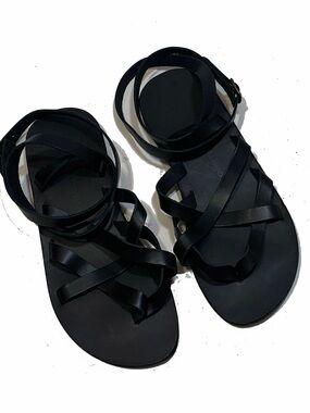 Maria Farro Women’s Black Strappy Ankle Wrap Sandals